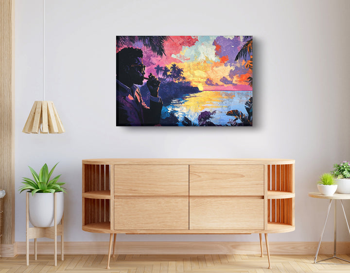 Black Man Tropical Sunset Wall Art