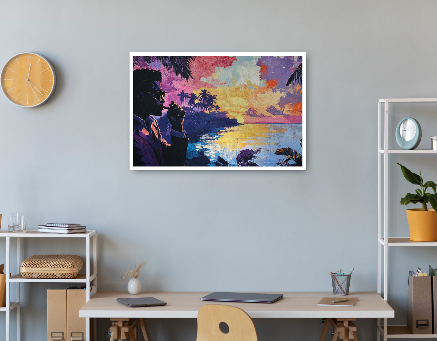 Black Man Tropical Sunset African American wall art print view