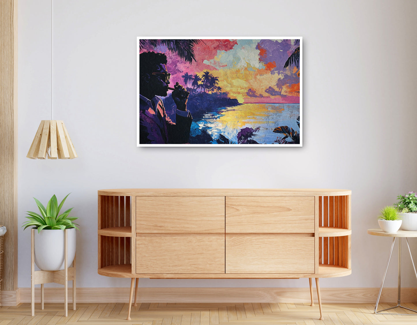 Alternate view of Black Man Tropical Sunset African American wall art canvas print