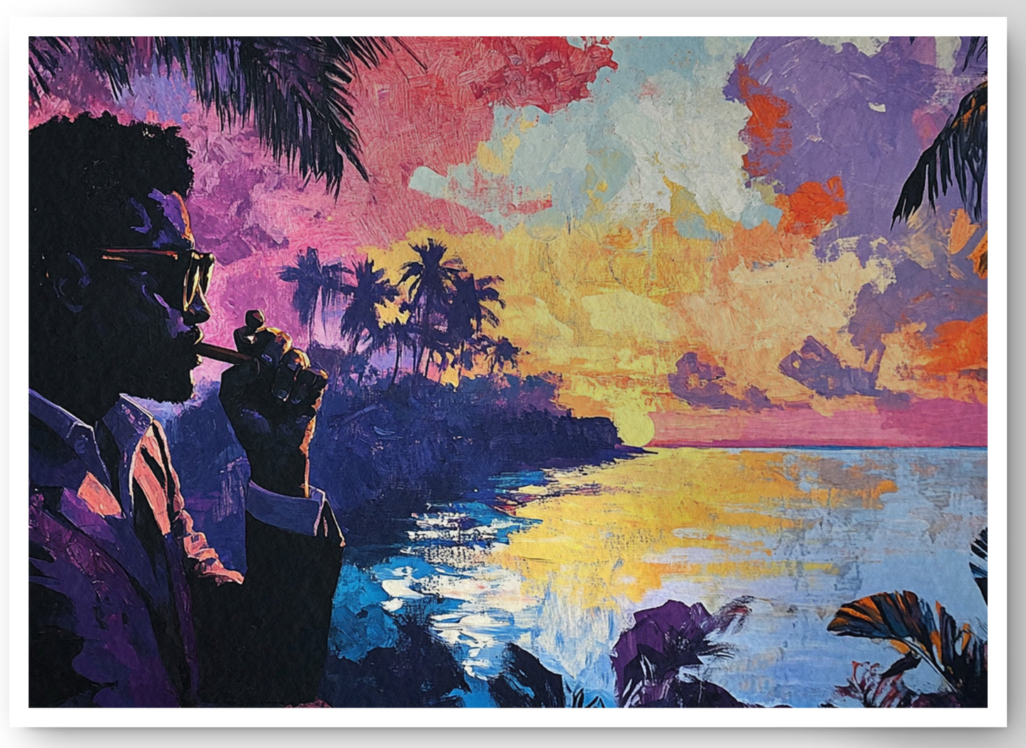 Black Man Tropical Sunset African American wall art canvas print by MoomZee Artwork