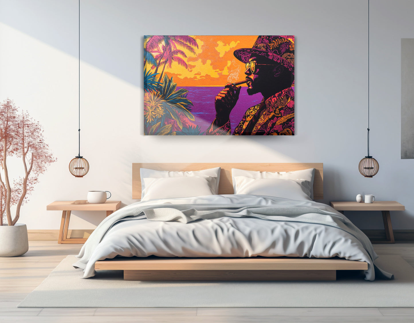 Black Man Tropical Portrait African American wall art displayed as bedroom wall decor