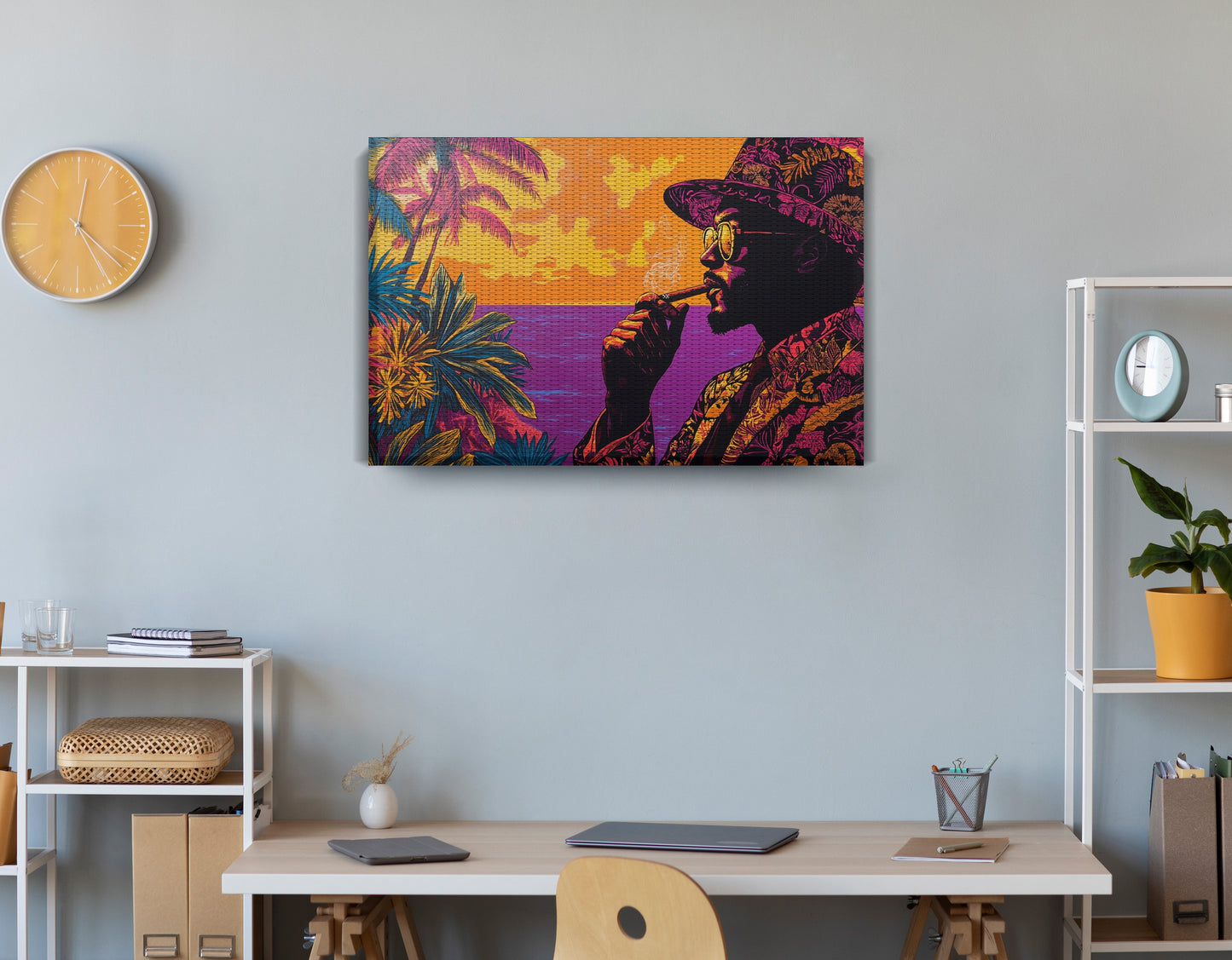 Black Man Tropical Portrait African American wall art displayed as office wall decor