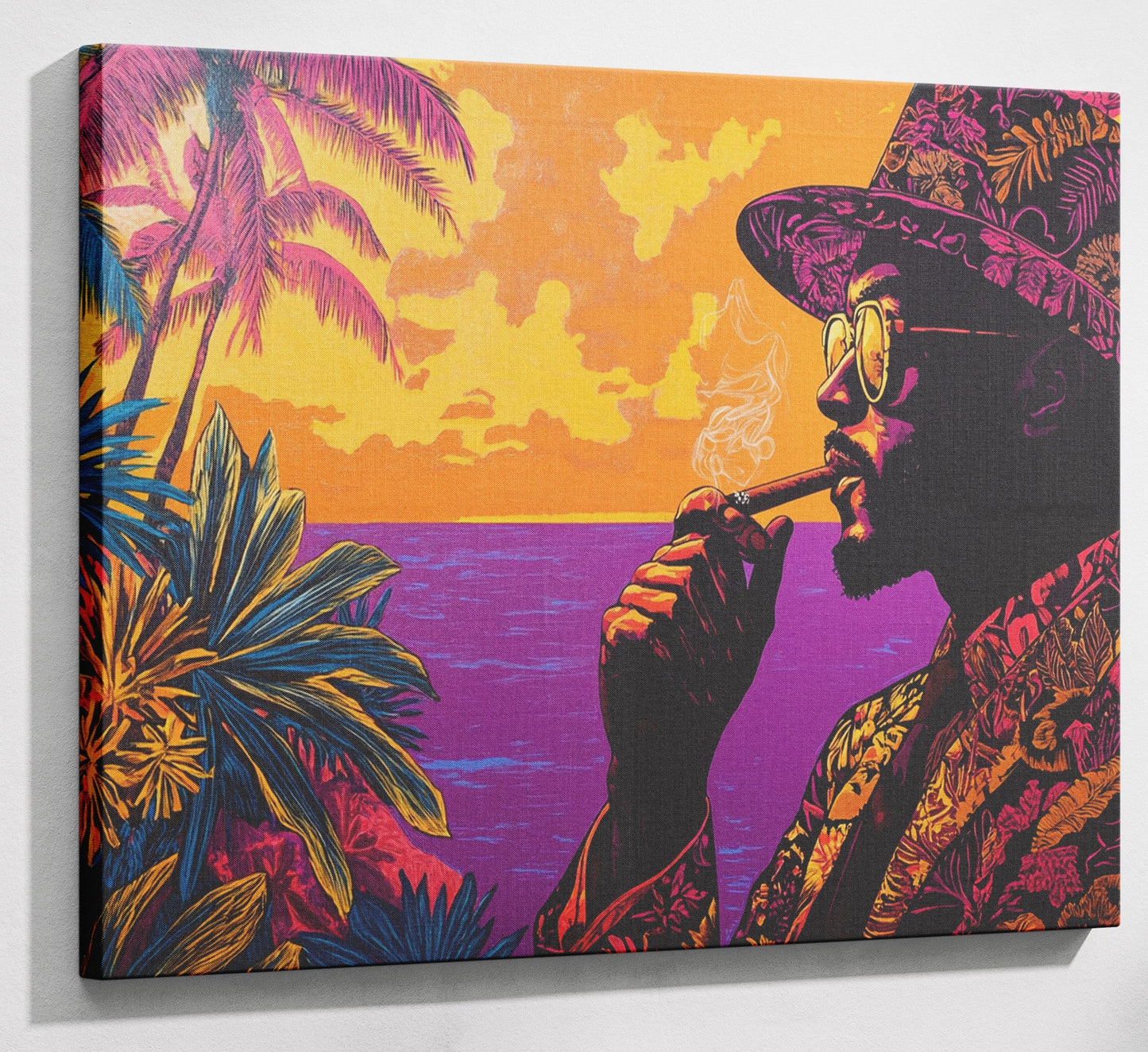 Black Man Tropical Portrait African American wall art canvas print with visible wall art format