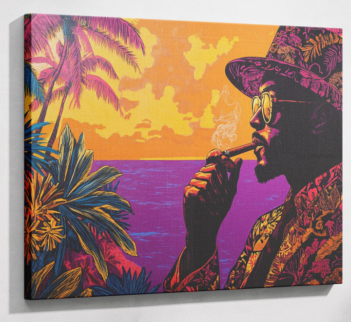 Black Man Tropical Portrait African American wall art canvas print with visible wall art format