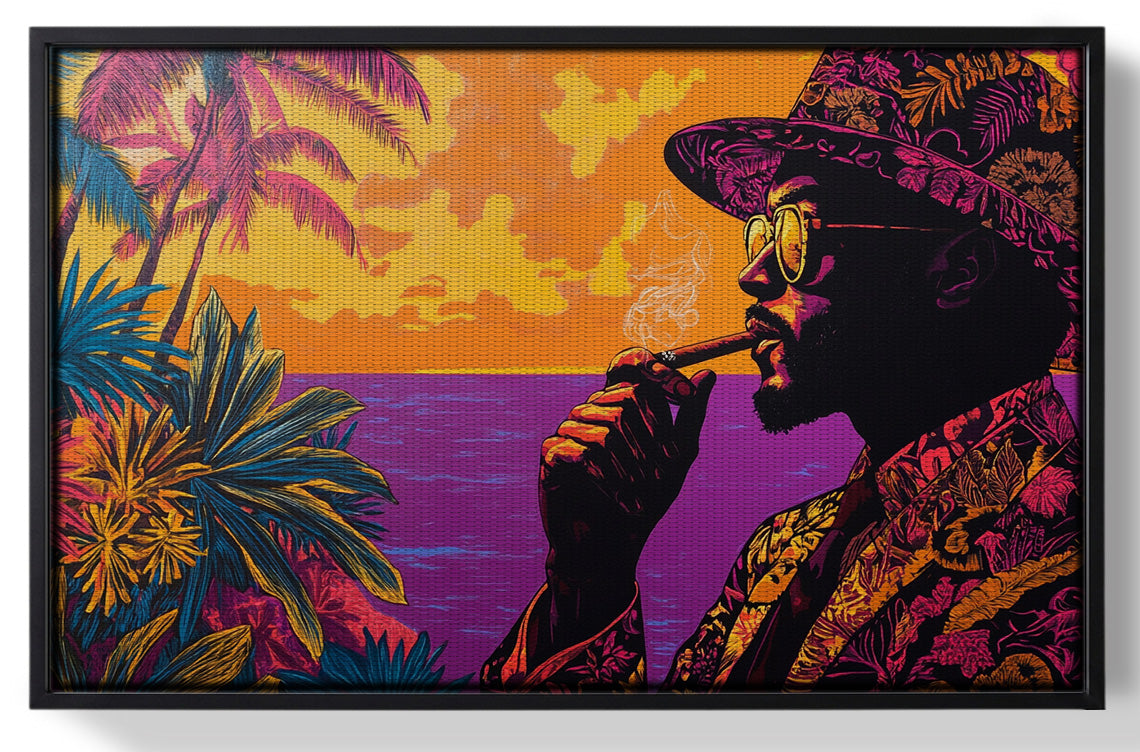 Framed Black Man Tropical Portrait African American wall art for home decor