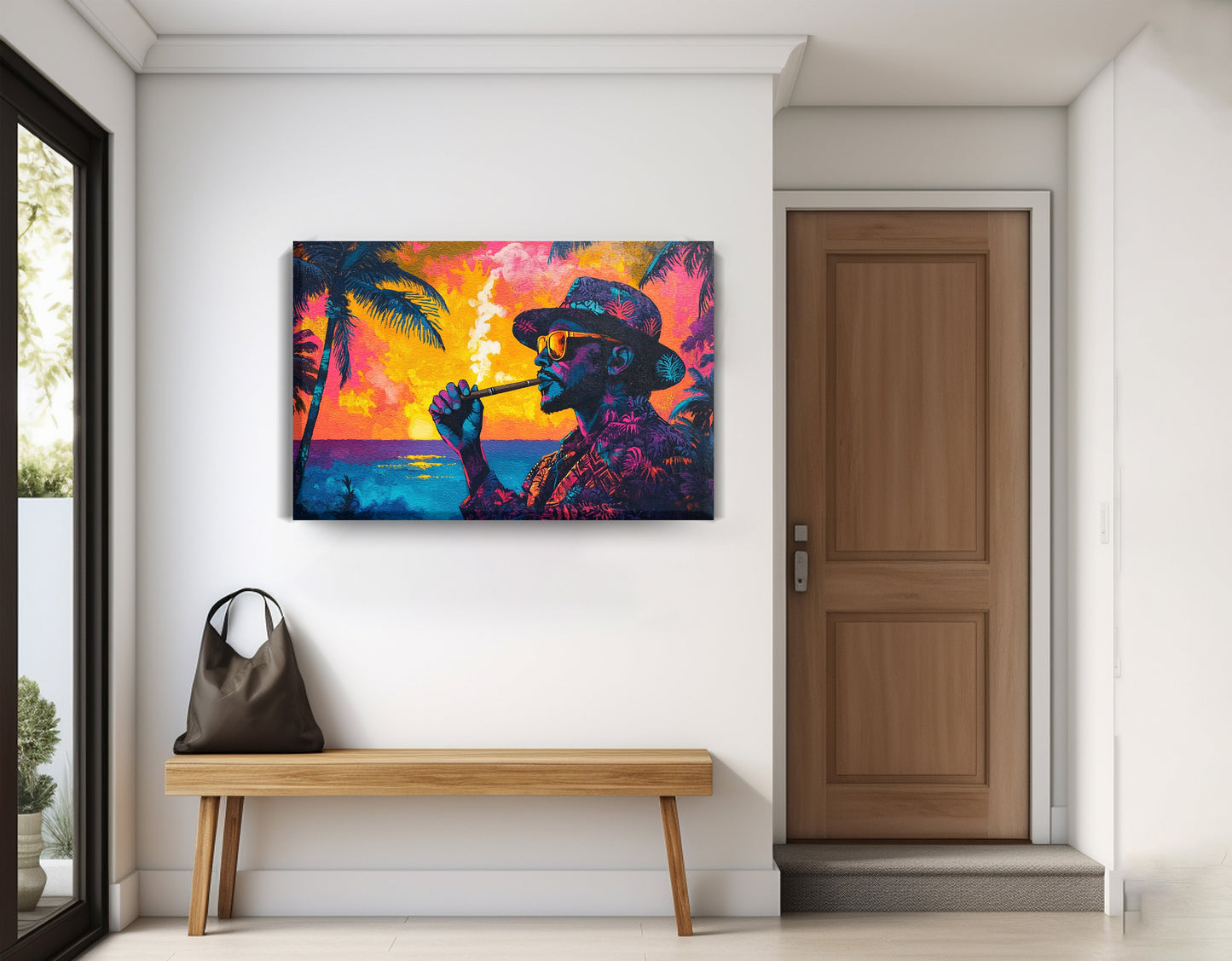 Black Man Ocean Sunset African American wall art displayed as entryway wall decor