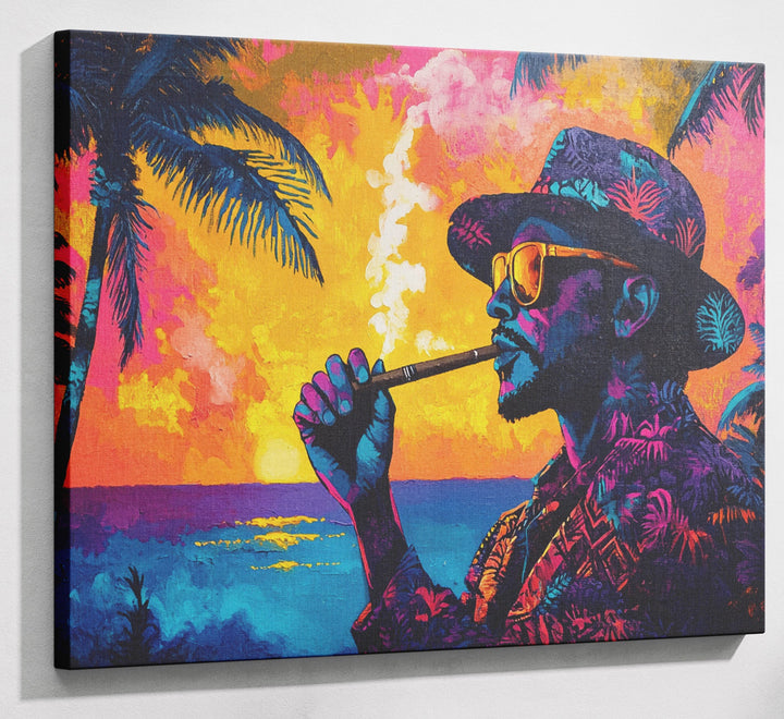Black Man Ocean Sunset African American wall art canvas print with visible wall art format