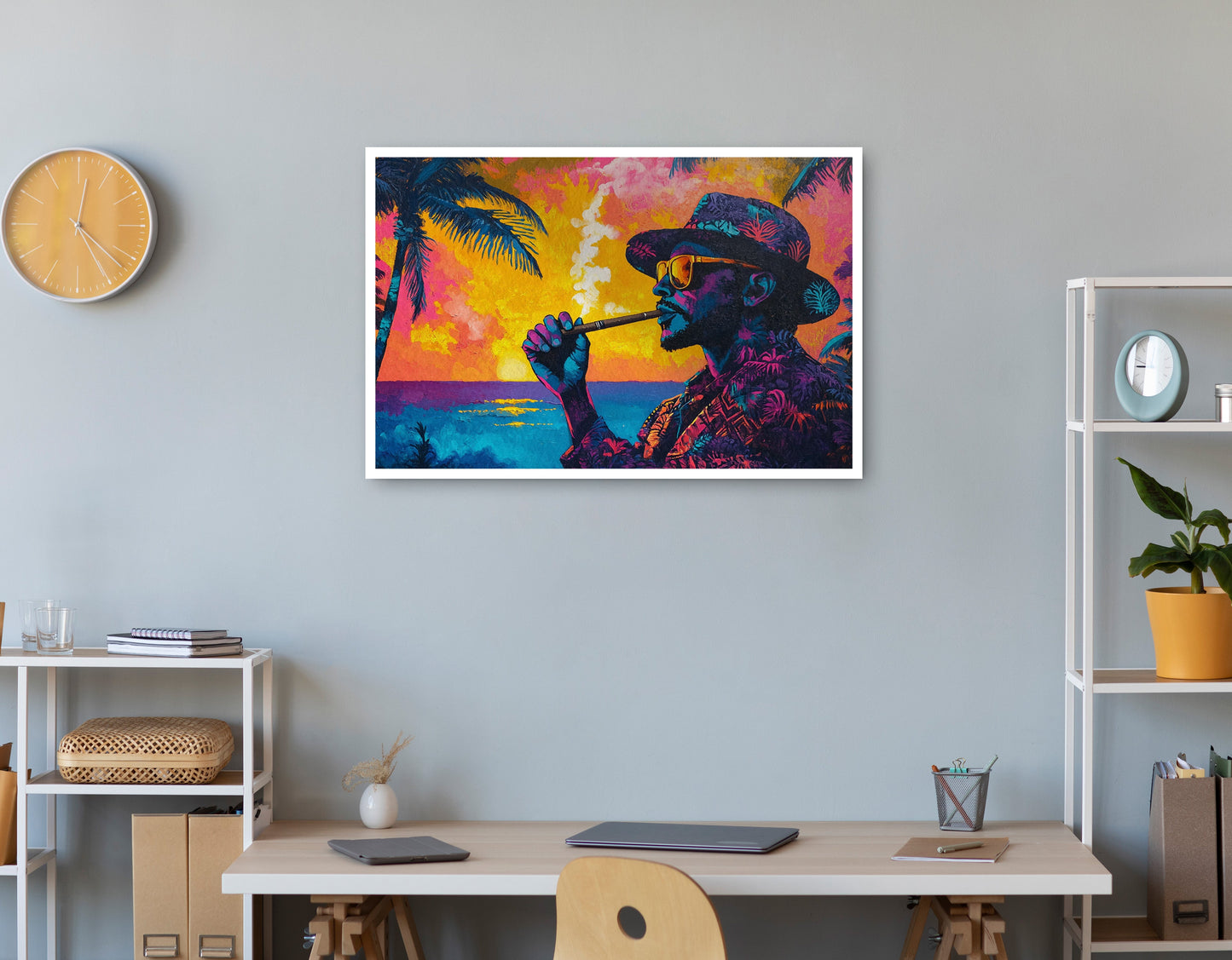Black Man Ocean Sunset African American wall art print view