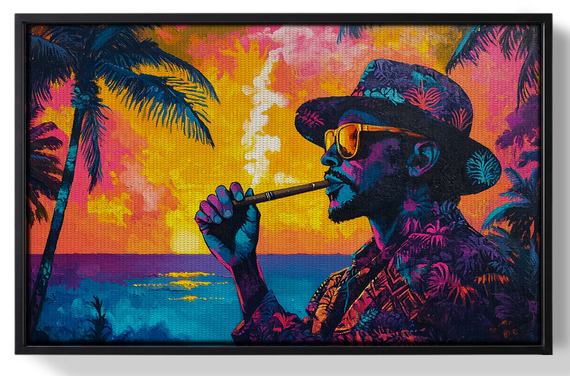 Framed Black Man Ocean Sunset African American wall art for home decor
