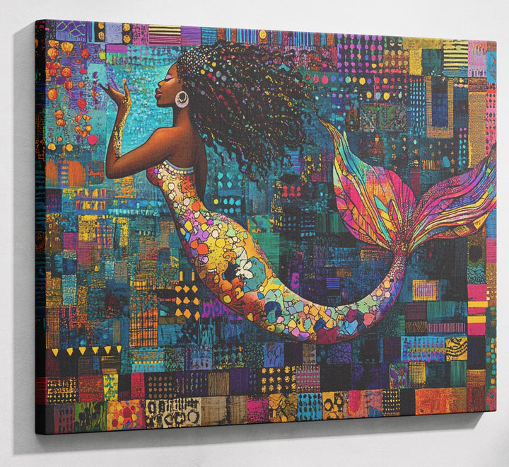 Black Mermaid Mosaic African American canvas print canvas print with visible wall art format