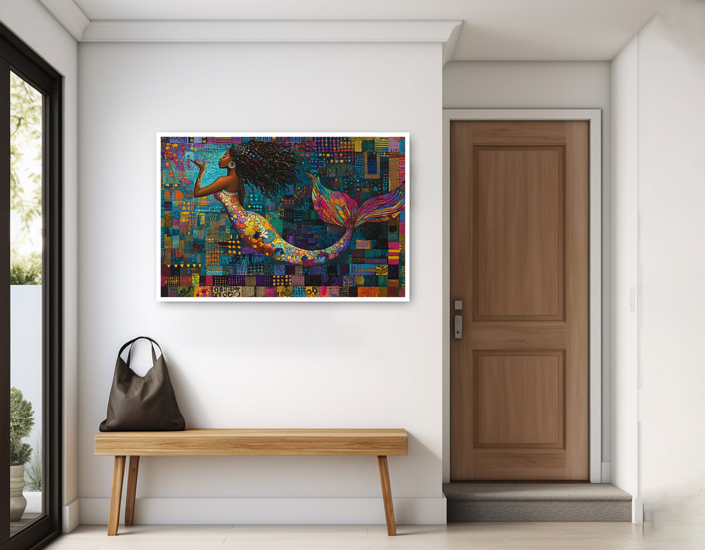 Black Mermaid Mosaic African American canvas print home decor view