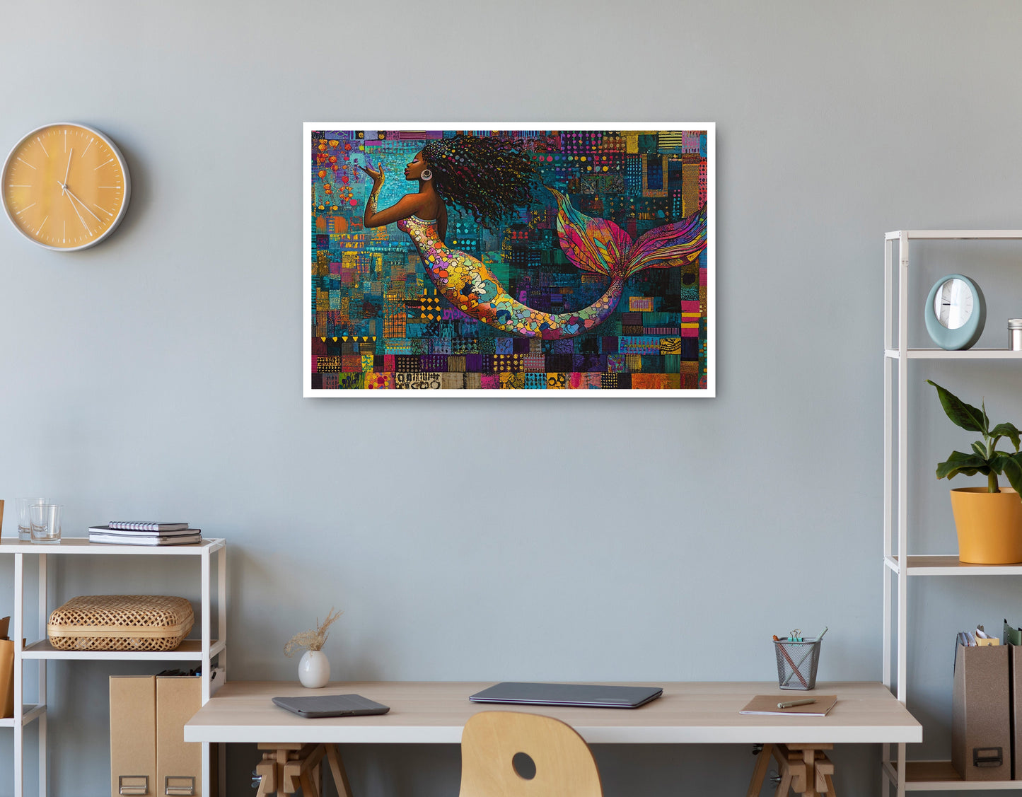 Black Mermaid Mosaic African American canvas print print view