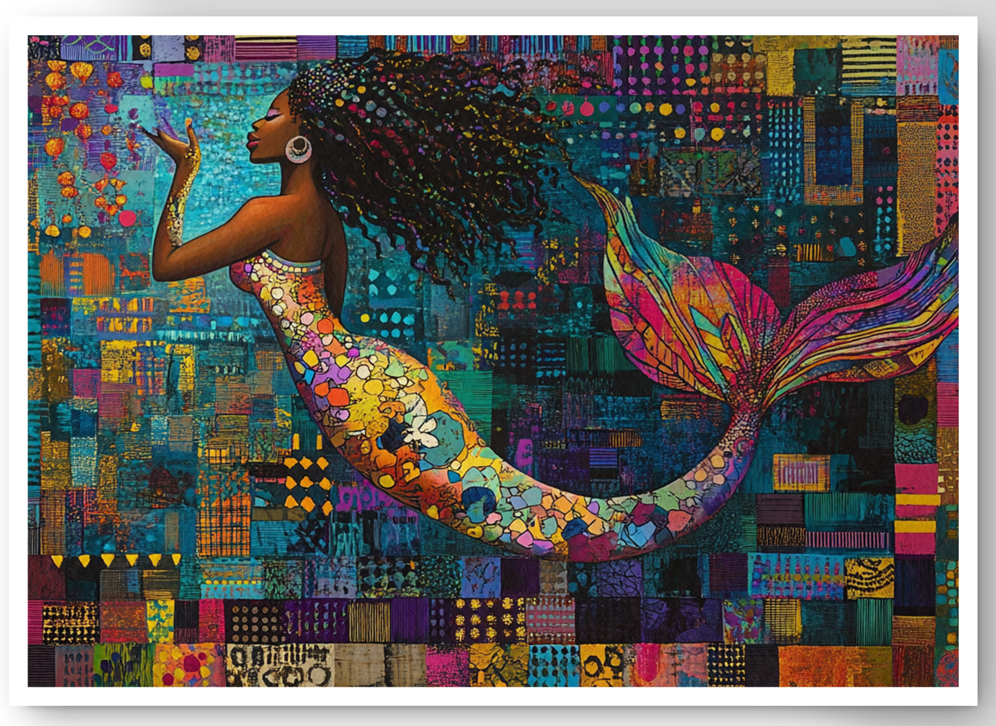 Black Mermaid Mosaic African American canvas print by MoomZee Artwork