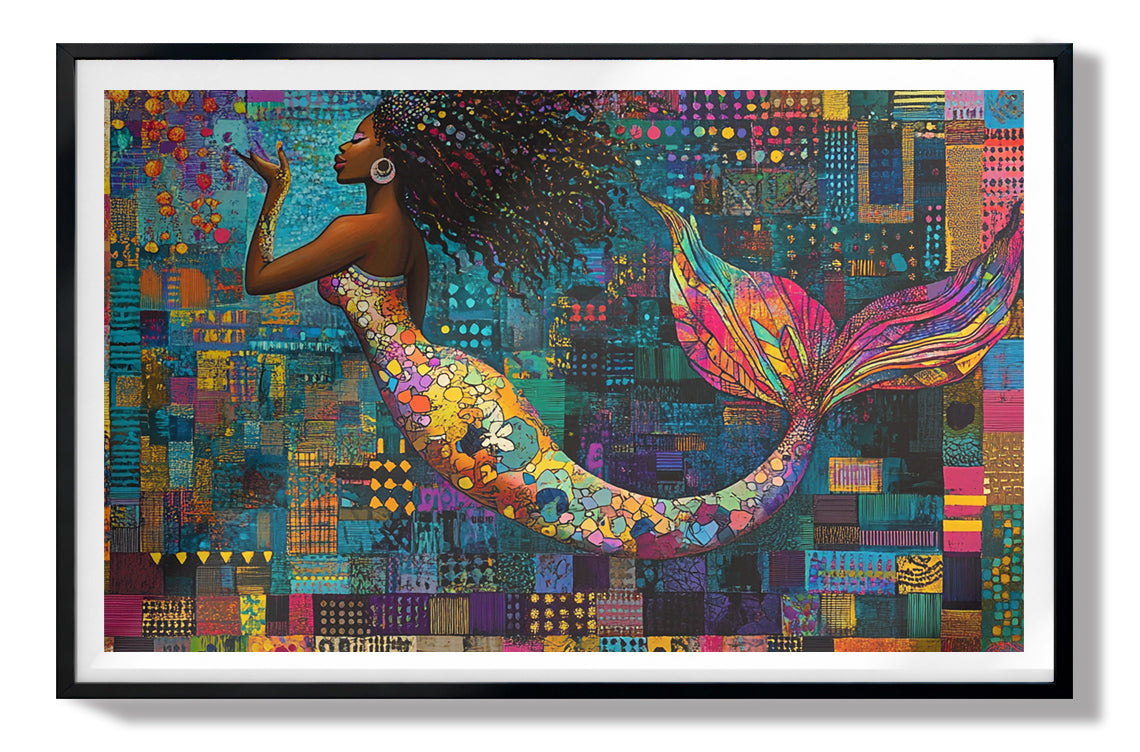 Black Mermaid Mosaic African American canvas print view 67