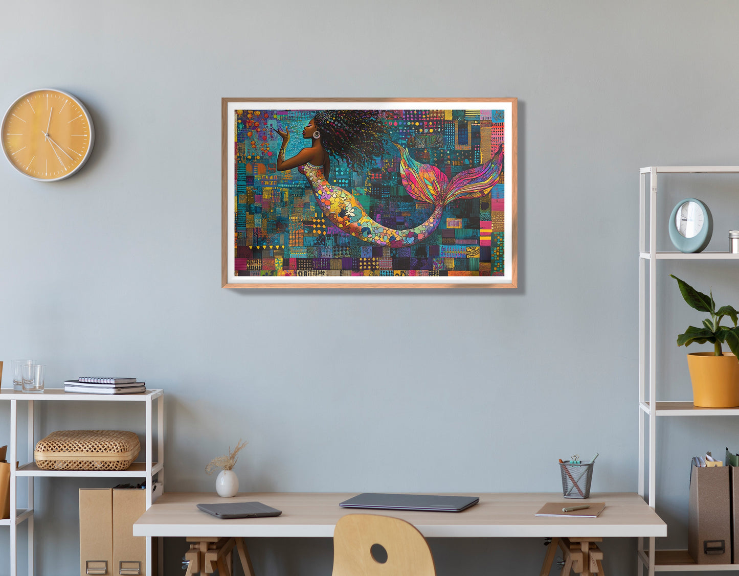 Black Mermaid Mosaic African American canvas print view 84