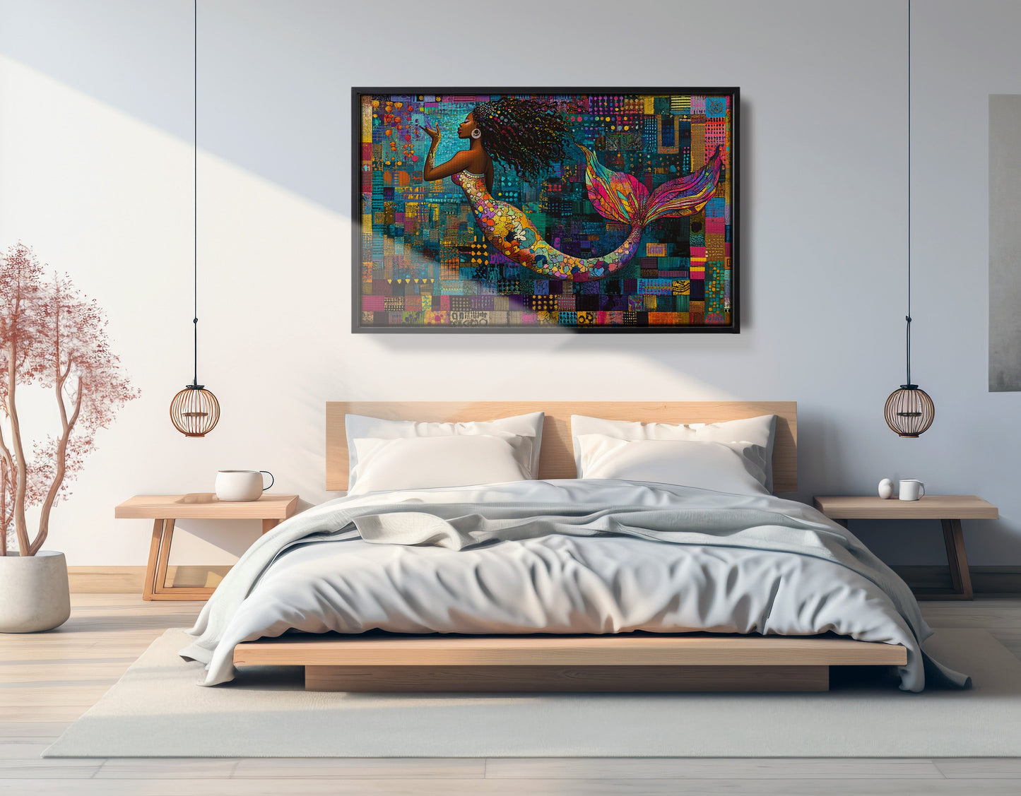 Black Mermaid Mosaic African American canvas print view 27
