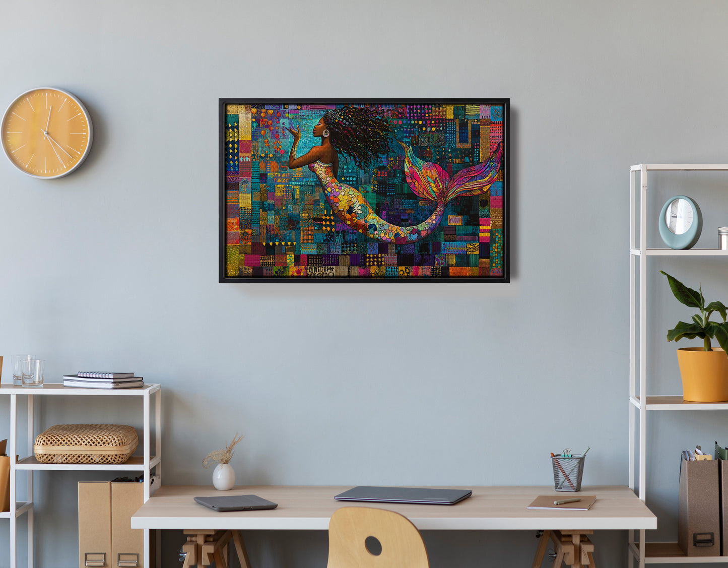 Black Mermaid Mosaic African American canvas print view 30