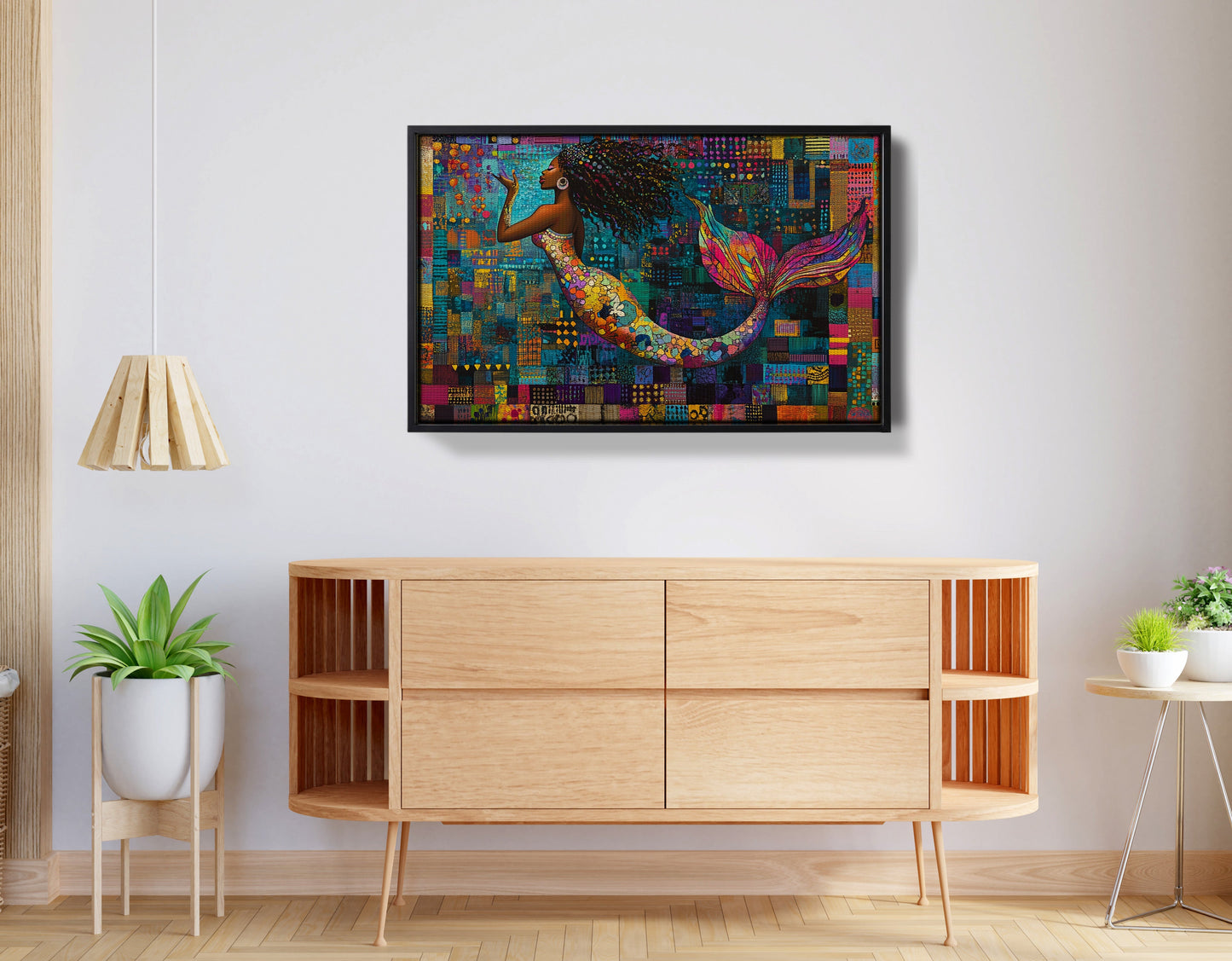 Black Mermaid Mosaic African American canvas print view 26