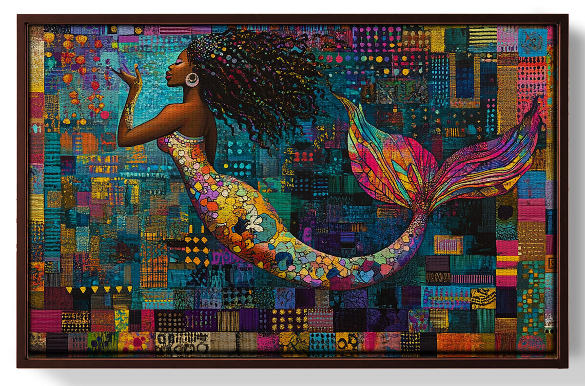 Black Mermaid Mosaic African American canvas print view 31