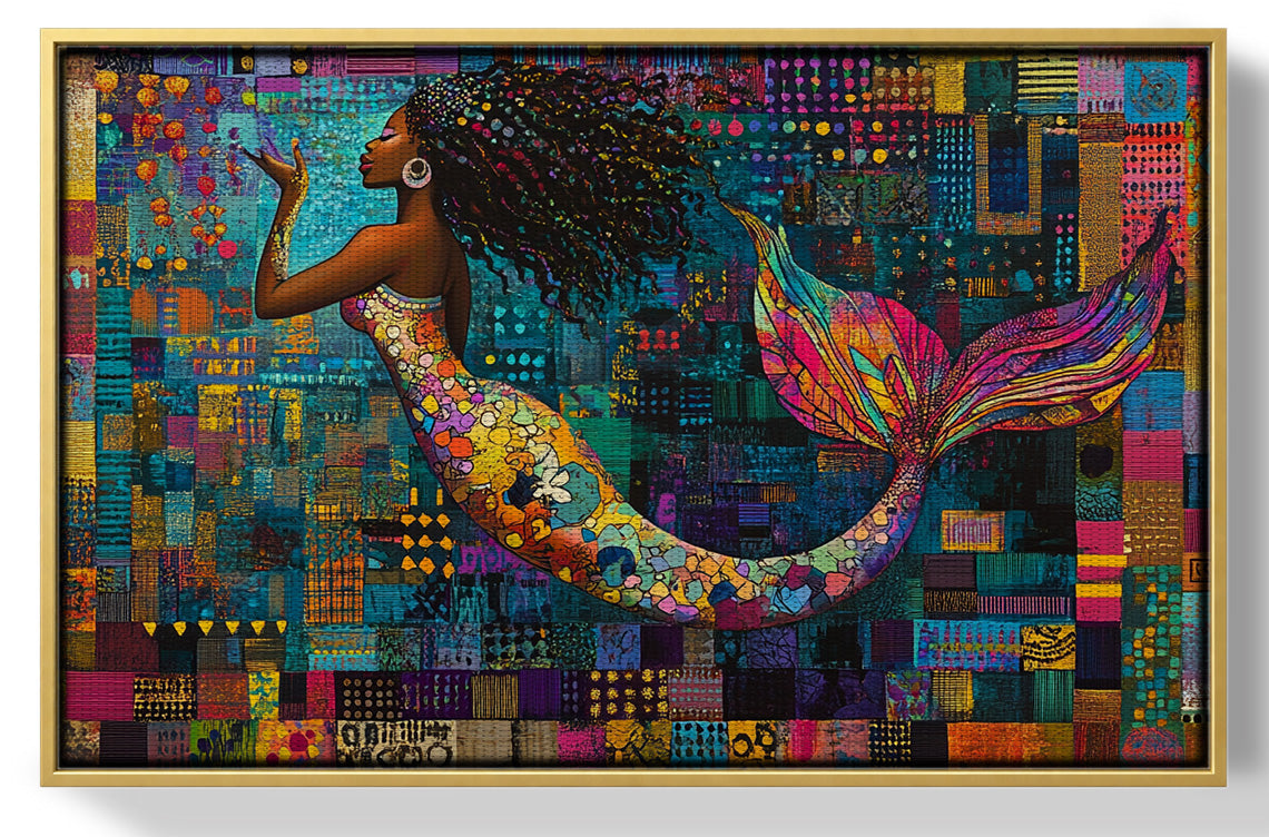 Black Mermaid Mosaic African American canvas print view 37