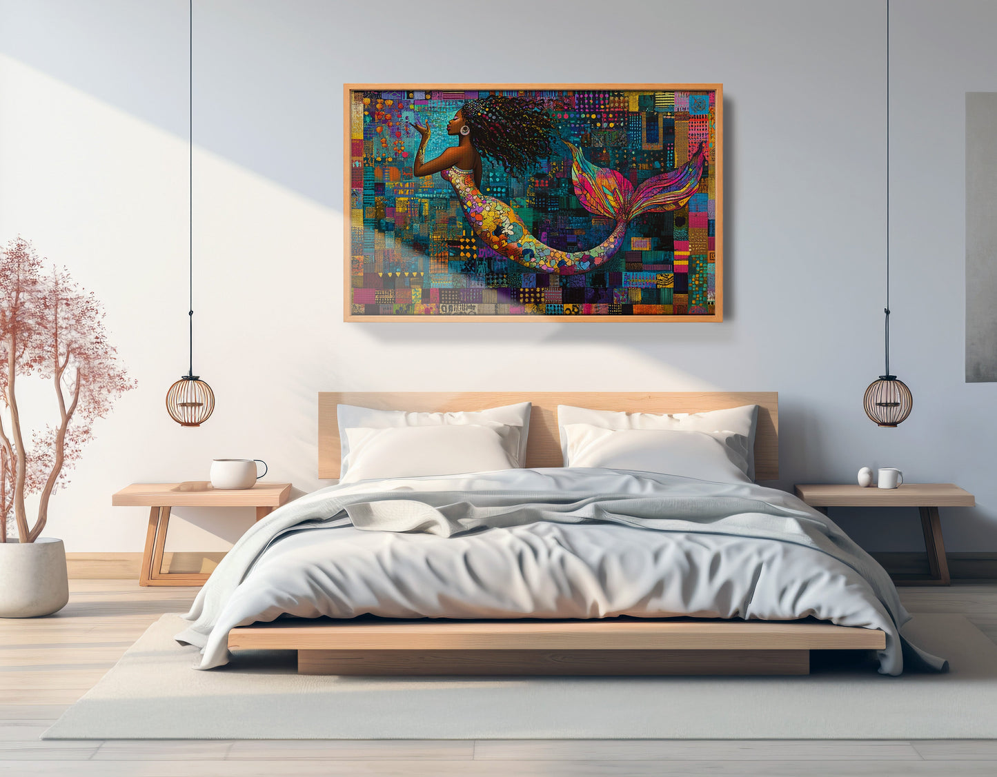 Black Mermaid Mosaic African American canvas print view 45