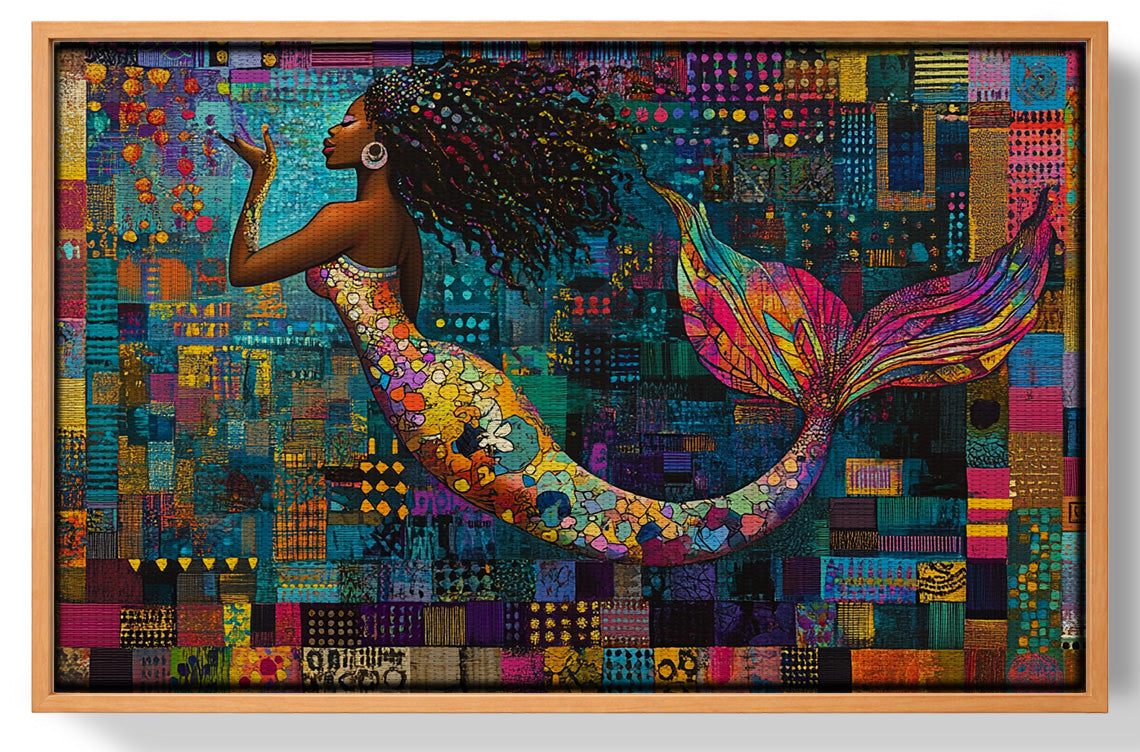 Black Mermaid Mosaic African American canvas print view 43