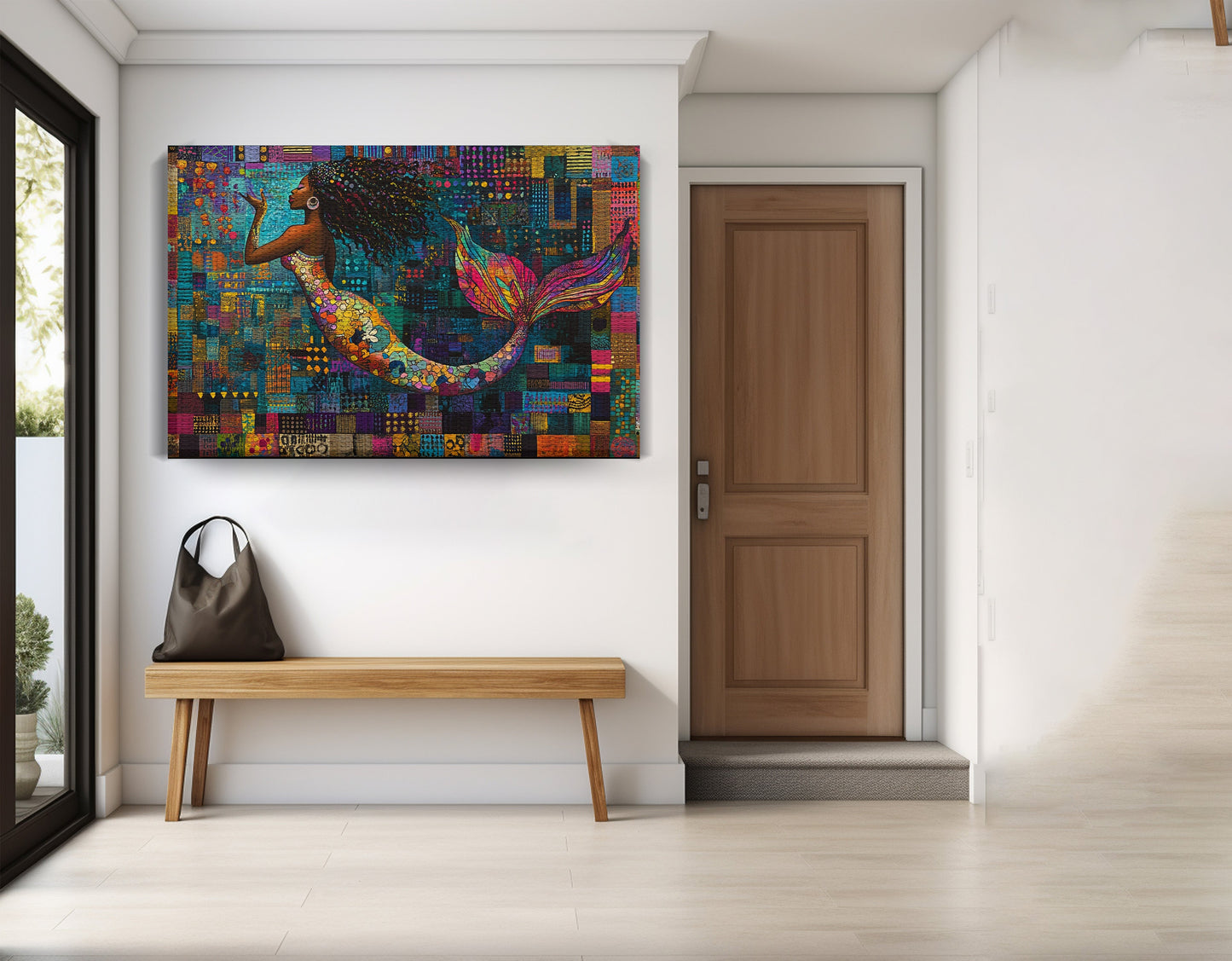 Black Mermaid Mosaic African American canvas print view 17