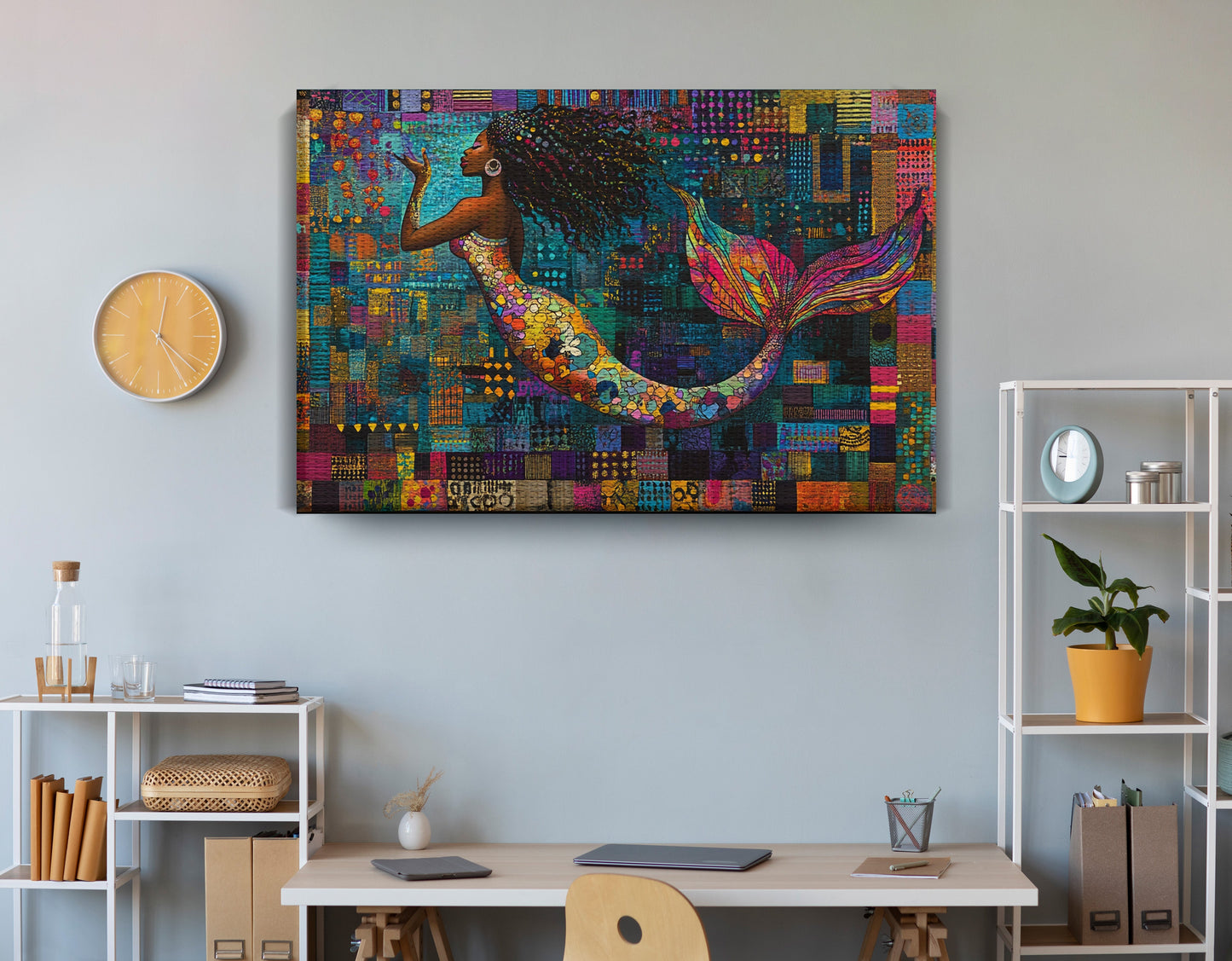 Black Mermaid Mosaic African American canvas print view 18