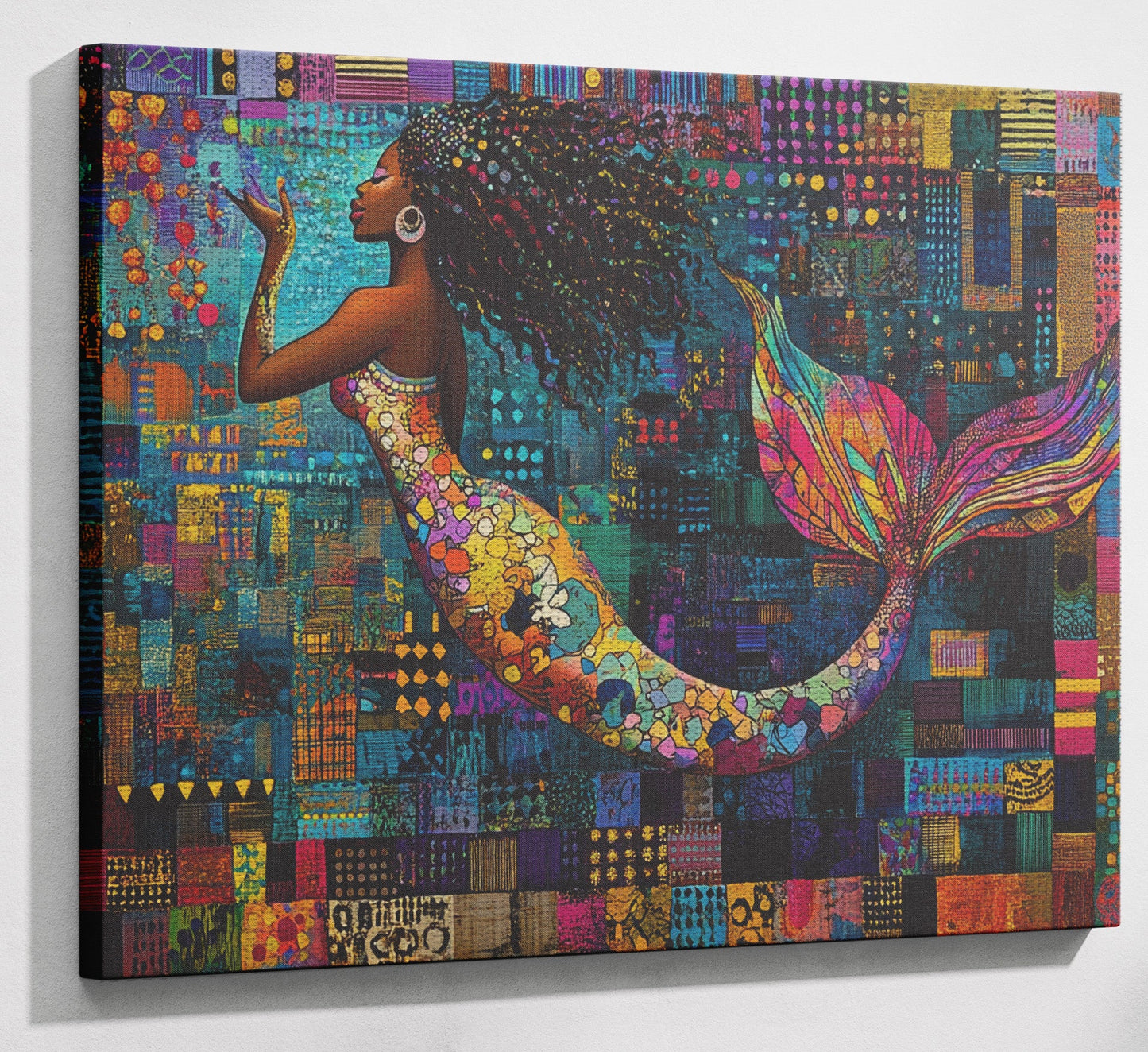 Black Mermaid Mosaic African American canvas print view 13