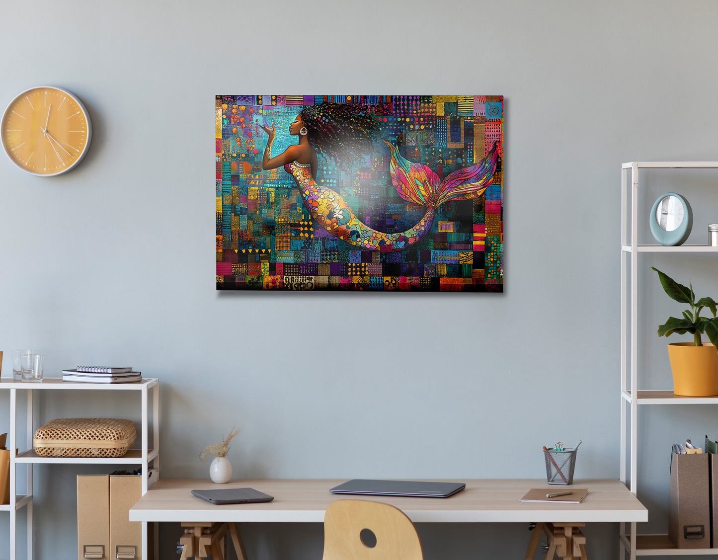 Black Mermaid Mosaic African American canvas print view 24