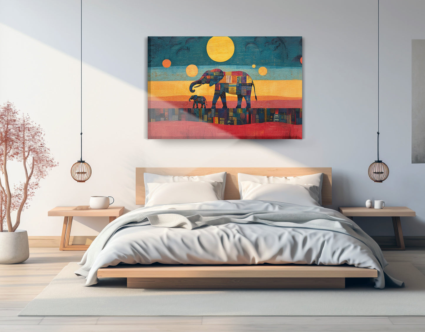Elephant and Calf Abstract Black African American abstract art displayed as bedroom wall decor