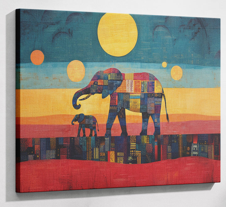 Elephant and Calf Abstract Black African American abstract art canvas print with visible wall art format