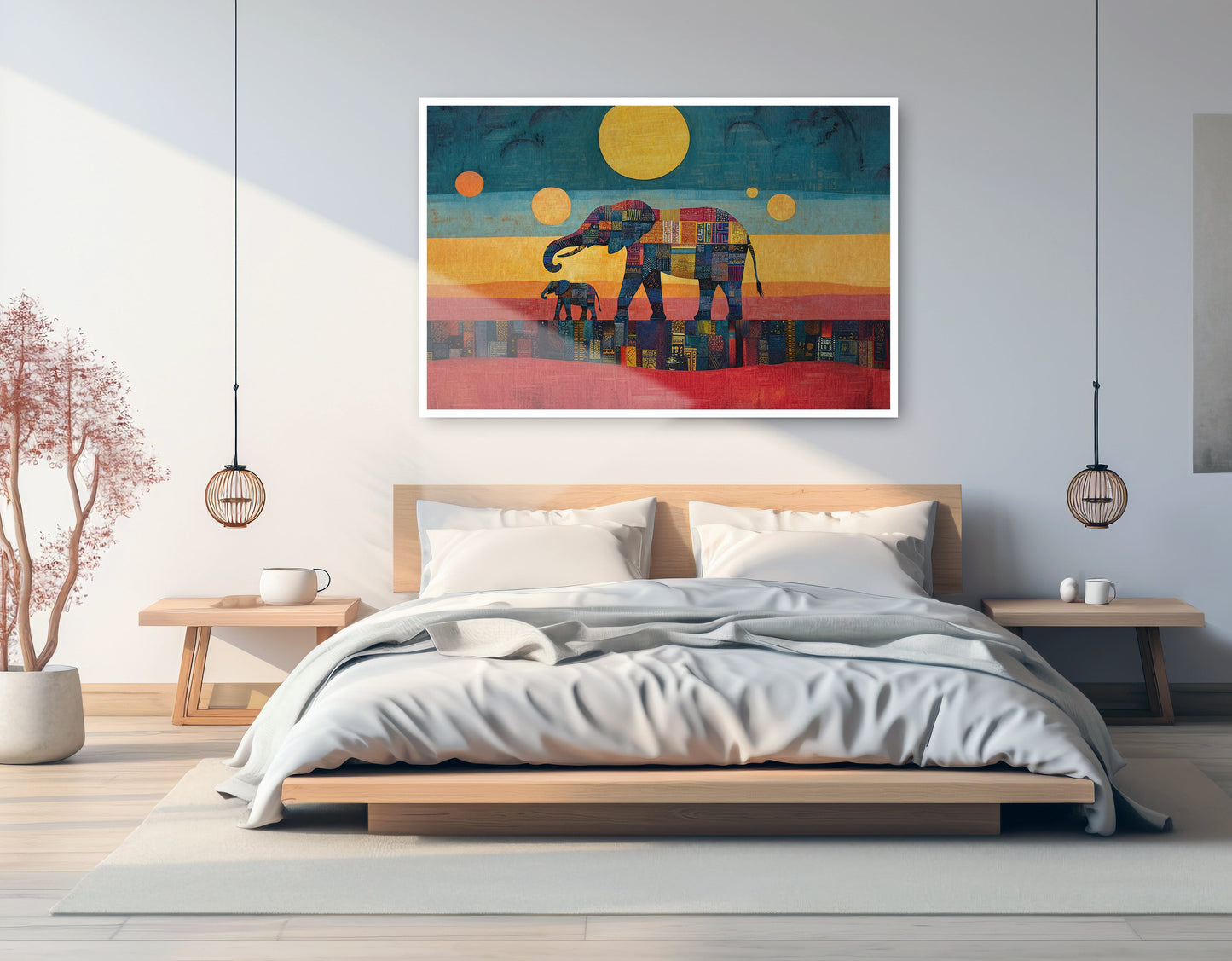 Elephant and Calf Abstract Black African American abstract art artwork view