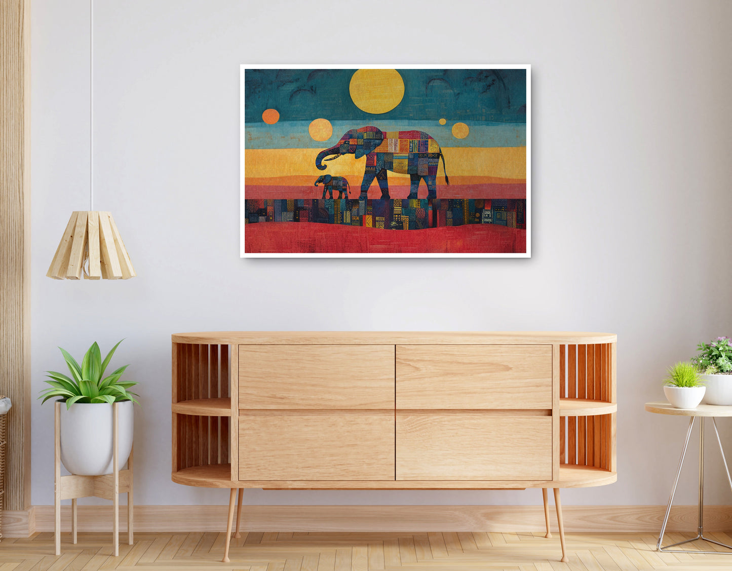 Alternate view of Elephant and Calf Abstract Black African American abstract art canvas print