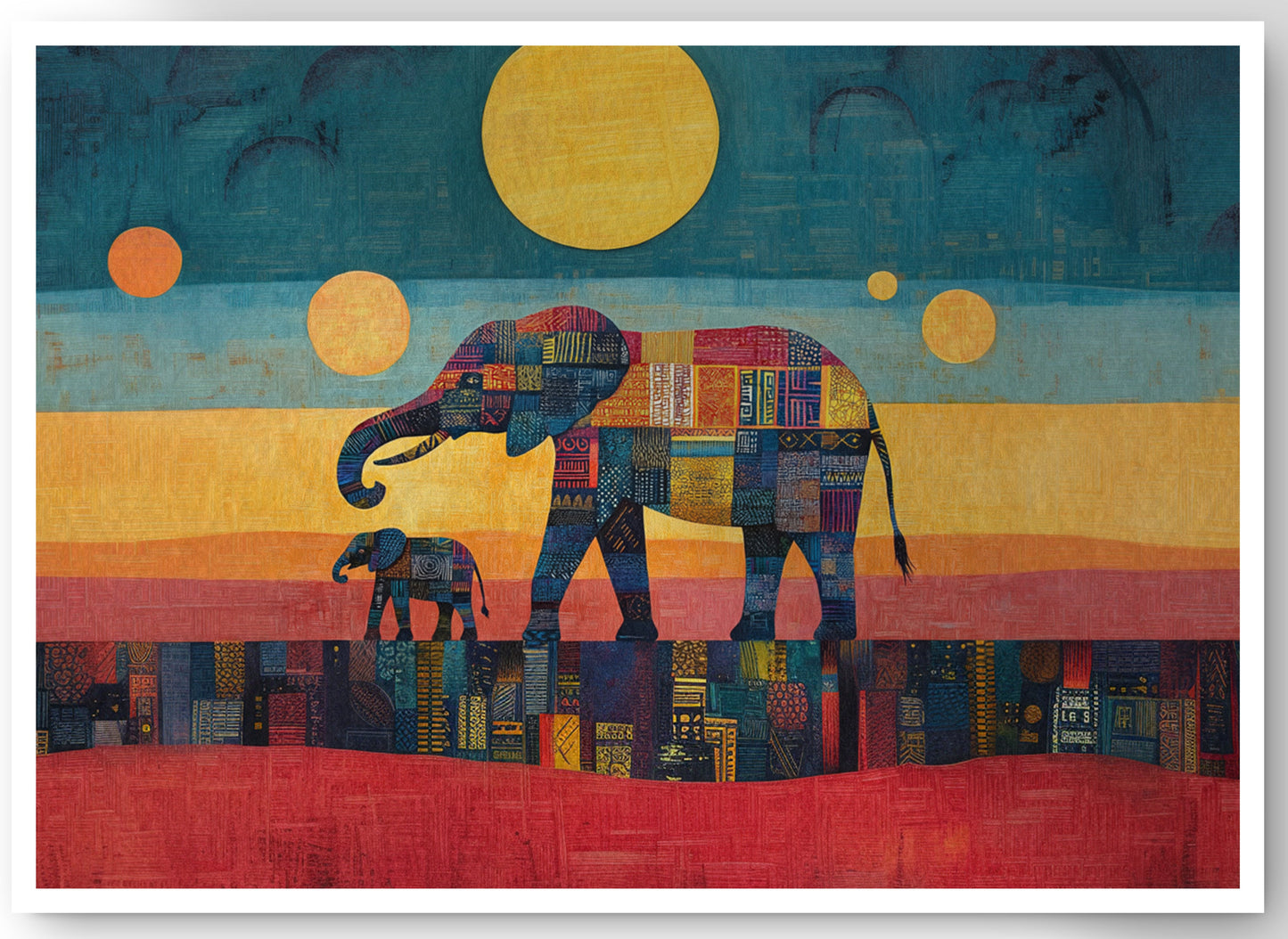 Elephant and Calf Abstract Black African American abstract art canvas print by MoomZee Artwork