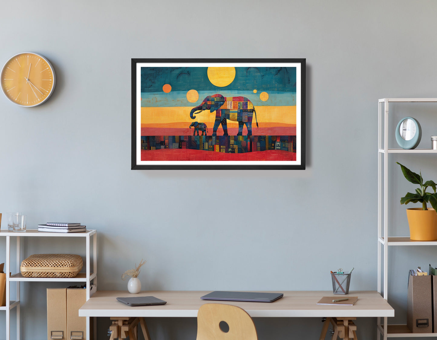 Elephant and Calf Abstract Black African American abstract art view 72
