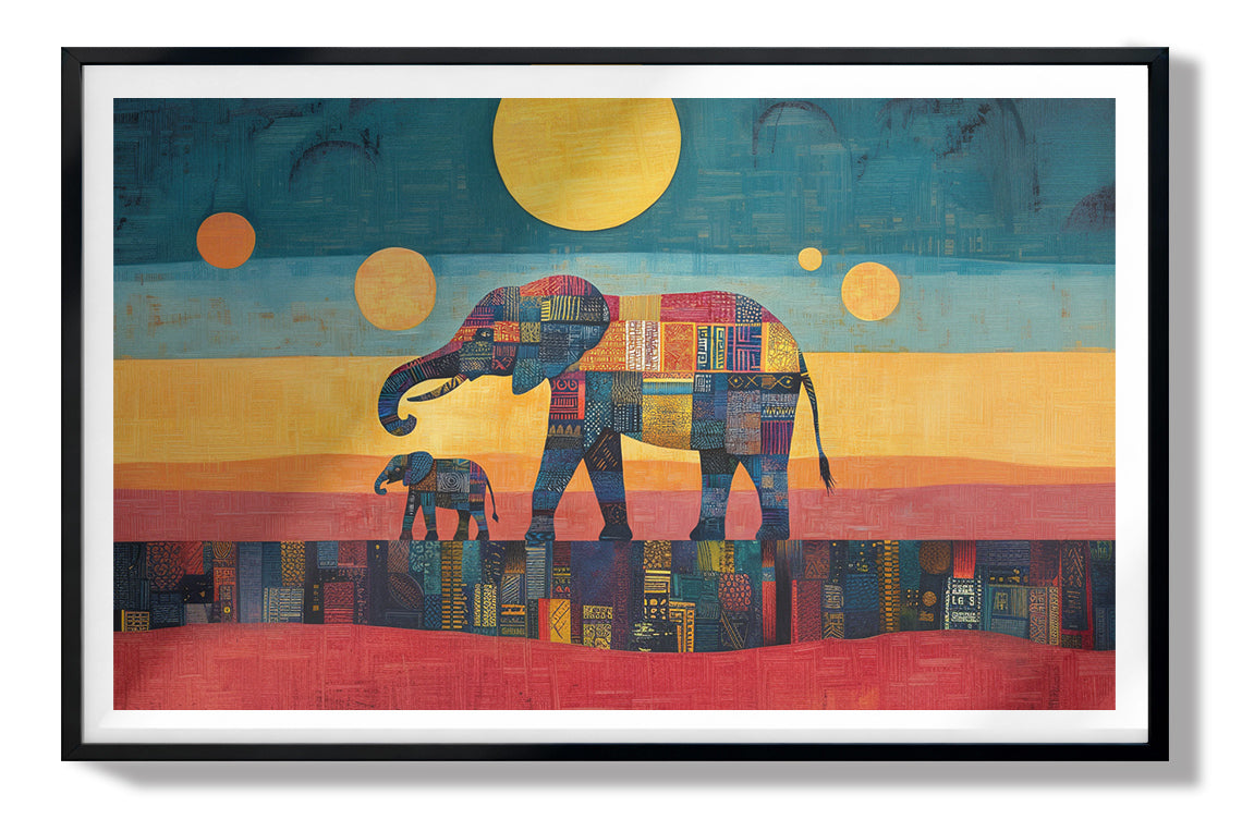 Elephant and Calf Abstract Black African American abstract art view 67