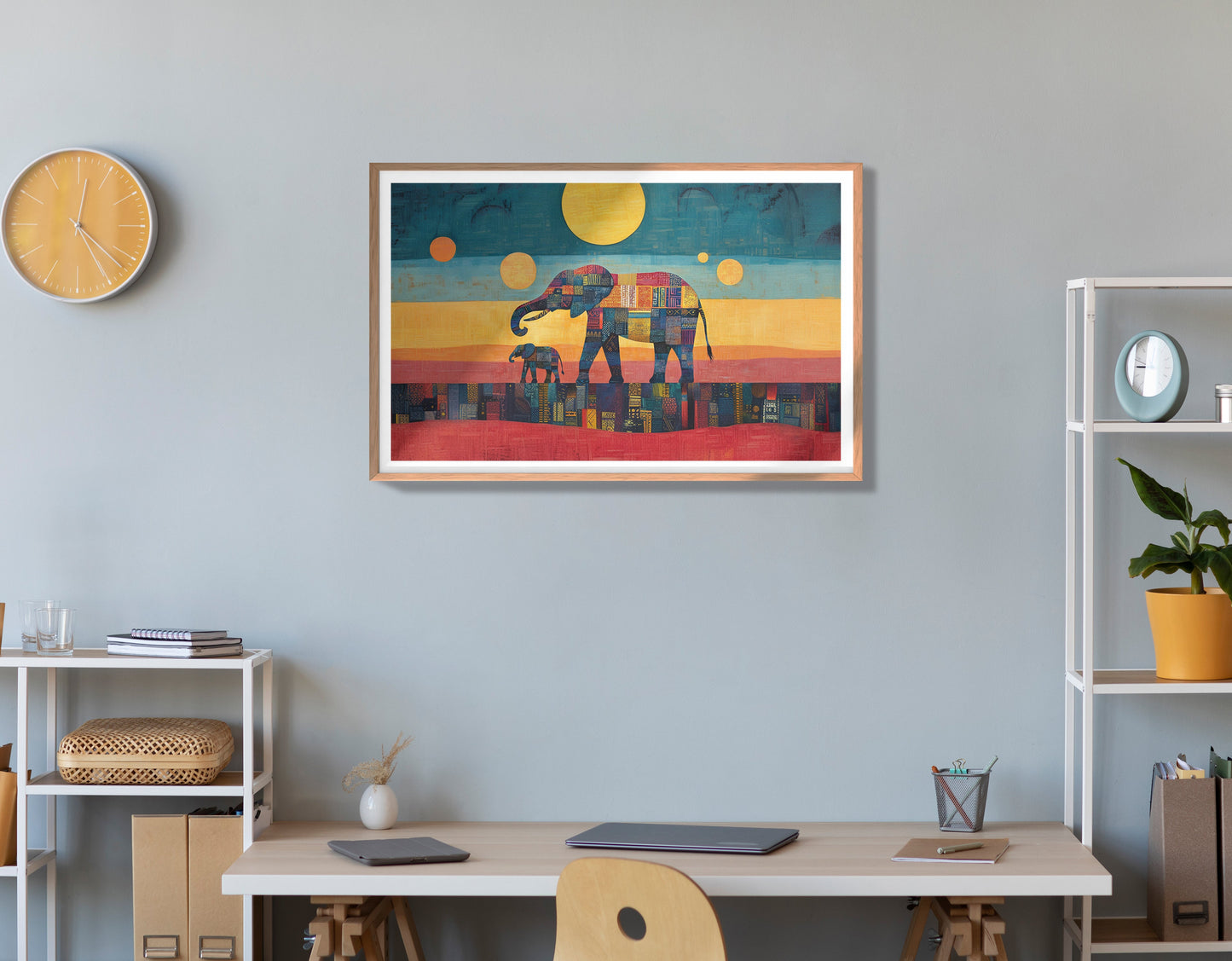 Elephant and Calf Abstract Black African American abstract art view 84