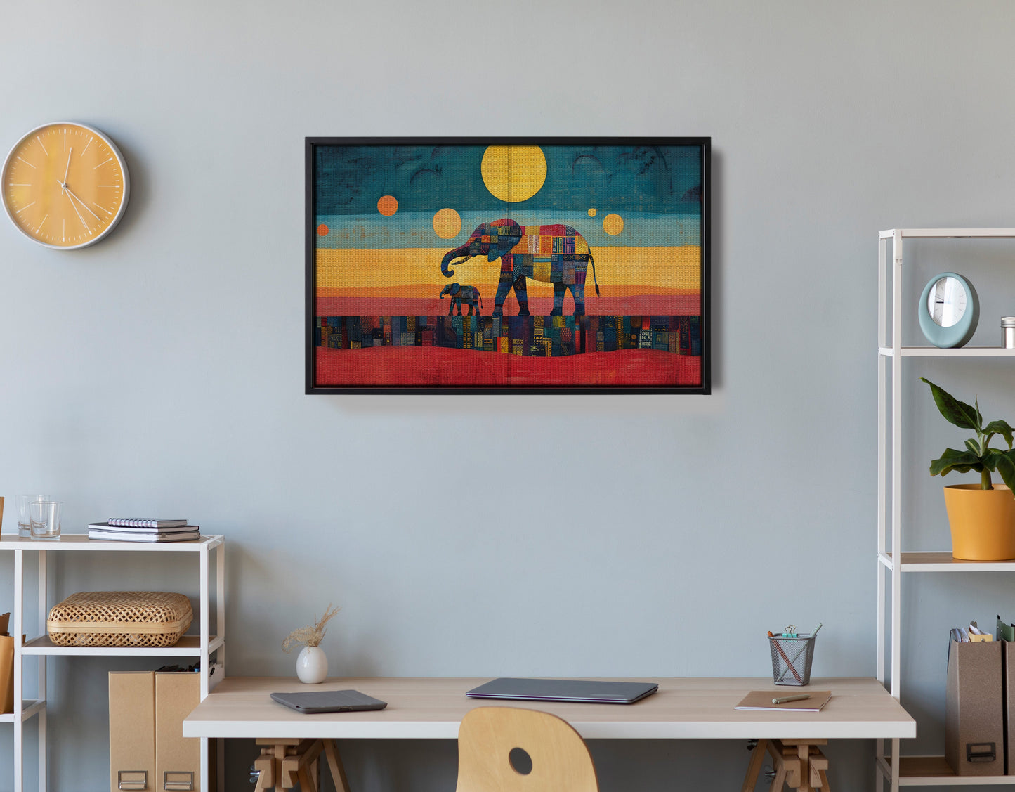 Elephant and Calf Abstract Black African American abstract art view 30