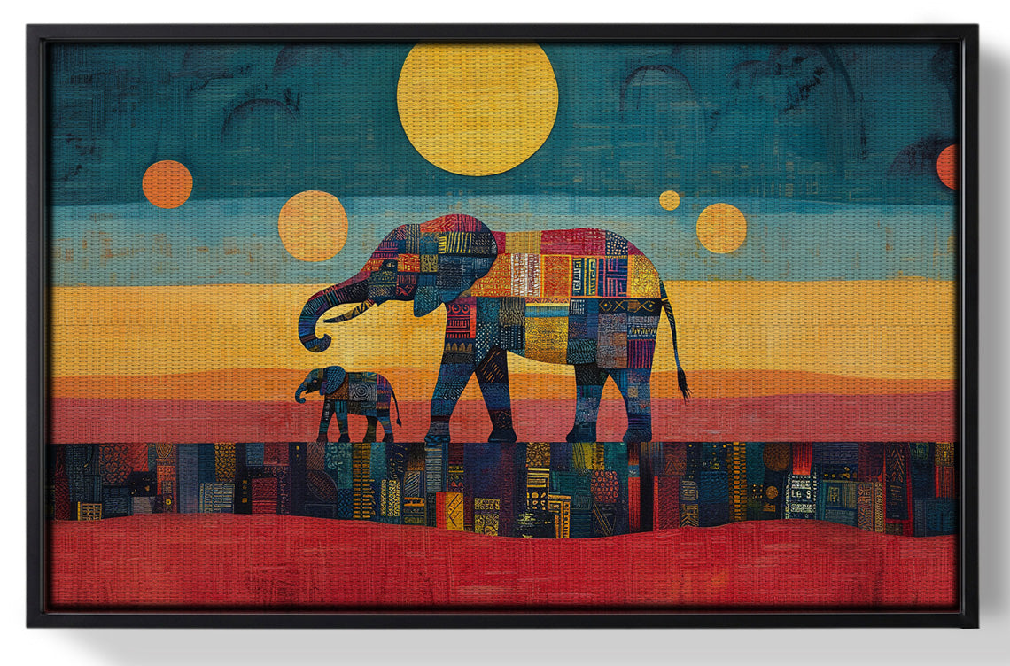 Framed Elephant and Calf Abstract Black African American abstract art for home decor