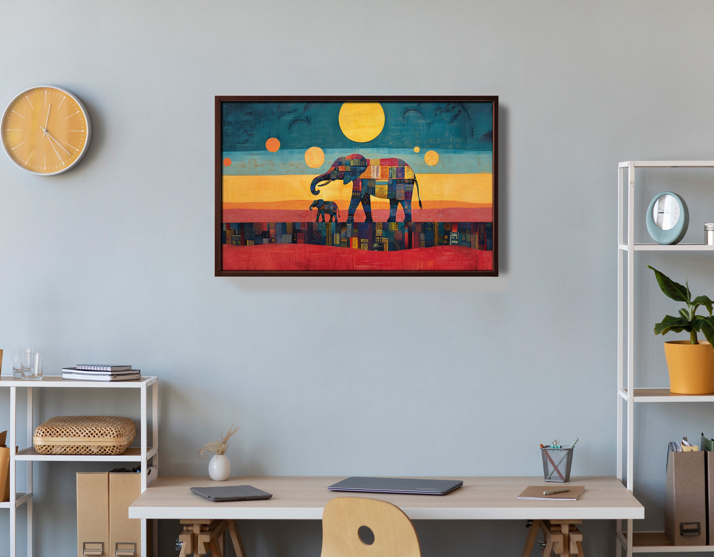 Elephant and Calf Abstract Black African American abstract art view 36