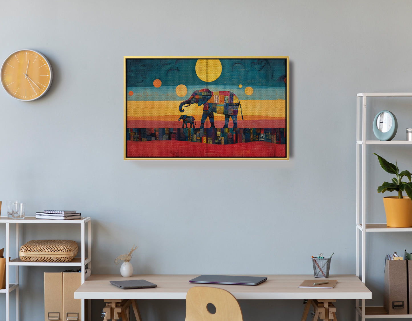 Elephant and Calf Abstract Black African American abstract art view 42