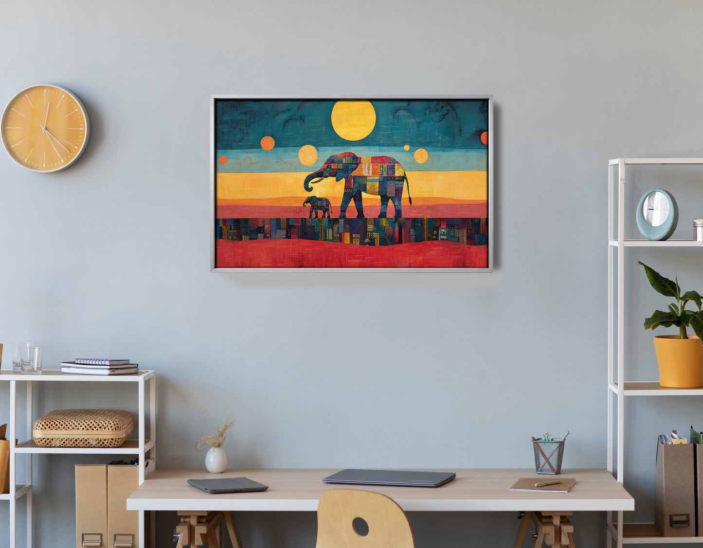 Elephant and Calf Abstract Black African American abstract art view 60