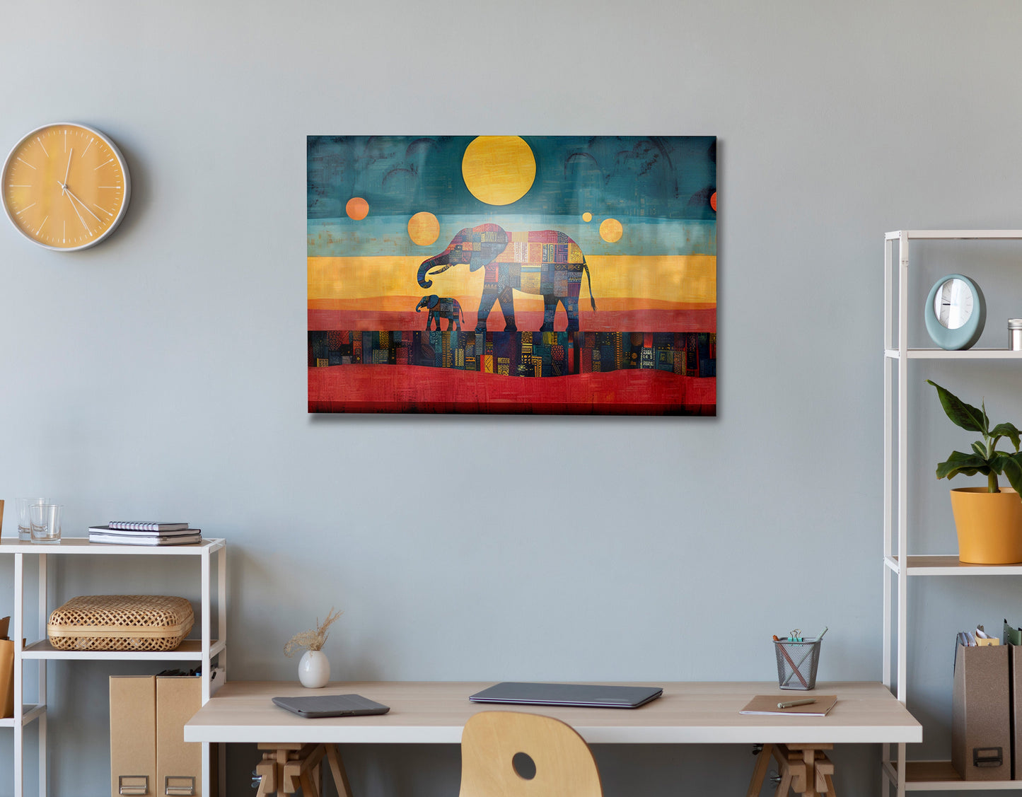 Elephant and Calf Abstract Black African American abstract art view 24