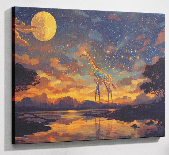 Giraffe Moon Lake African American canvas print canvas print with visible wall art format