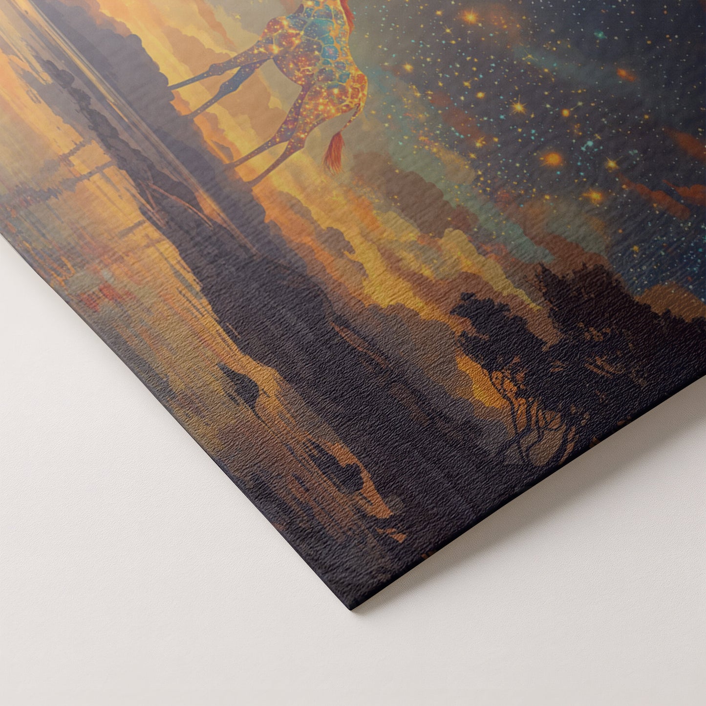 Giraffe Moon Lake African American canvas print artwork by MoomZee Artwork