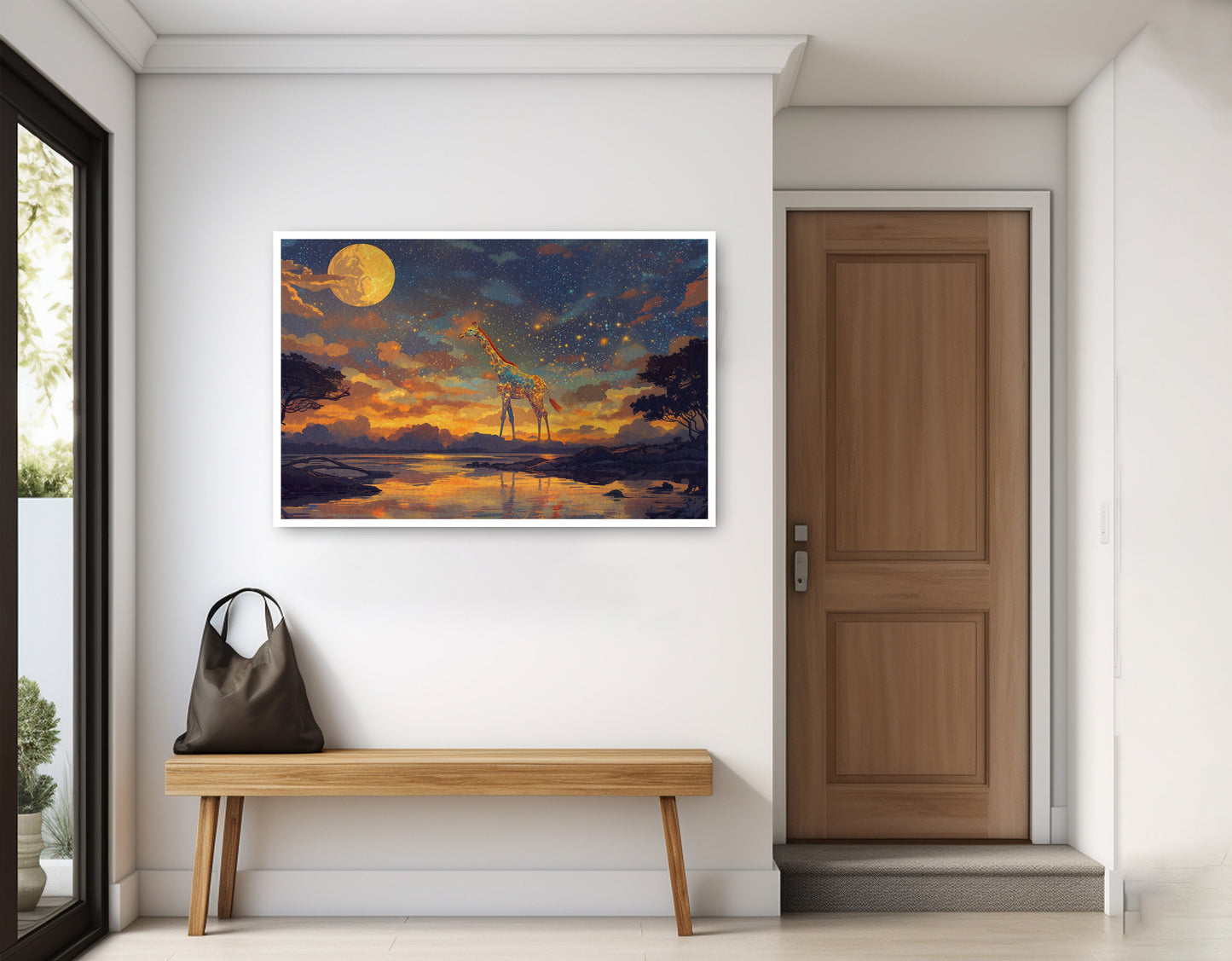 Giraffe Moon Lake African American canvas print home decor view