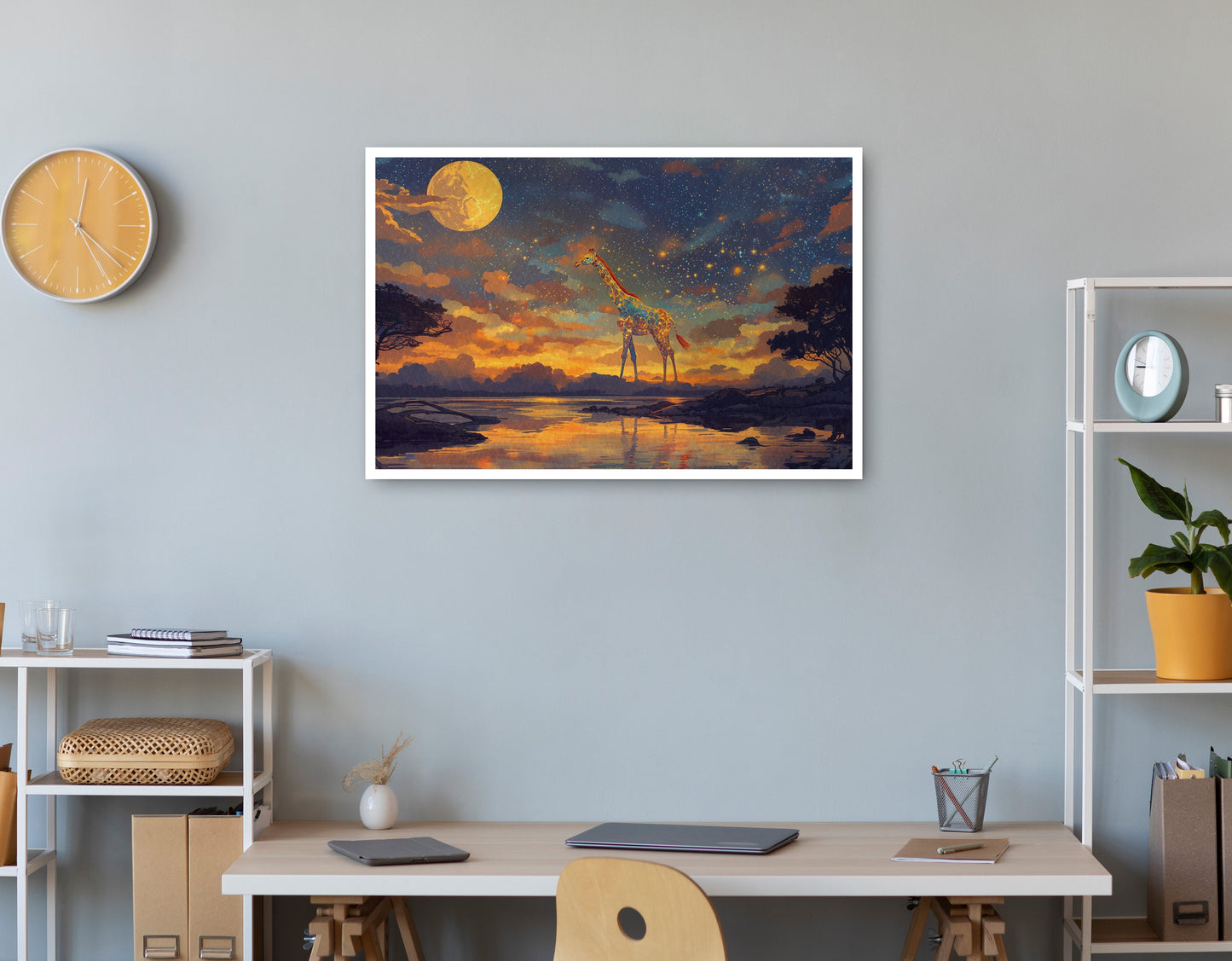 Giraffe Moon Lake African American canvas print print view