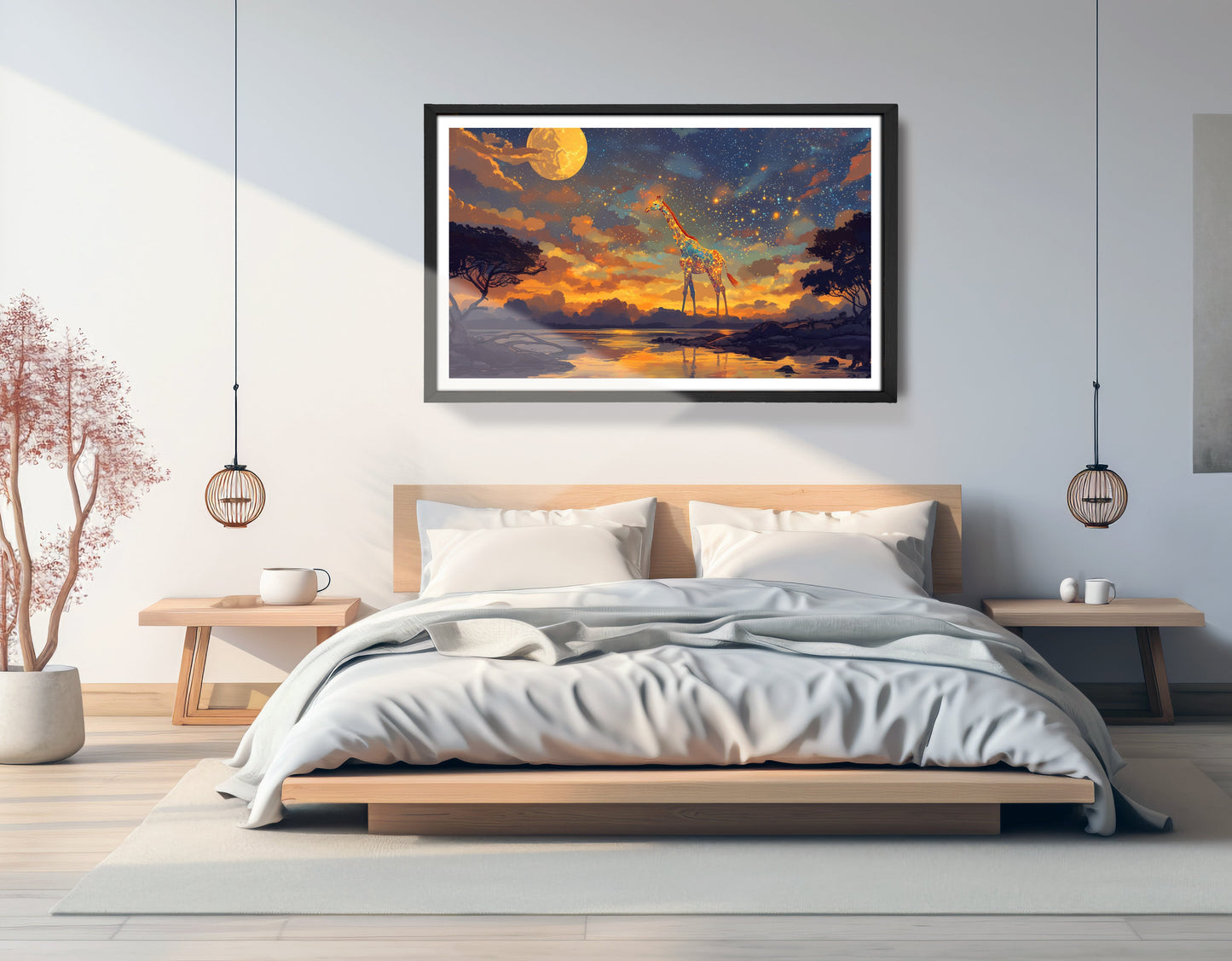 Giraffe Moon Lake African American canvas print view 69