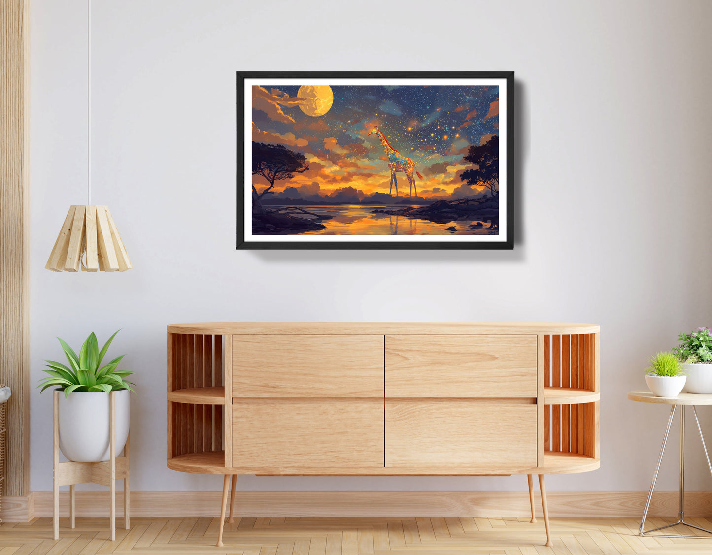 Giraffe Moon Lake African American canvas print view 68